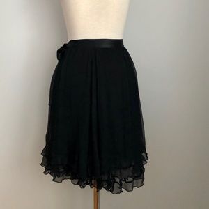 Jacob Layered Black Silk Skirt with Ribbon Tie